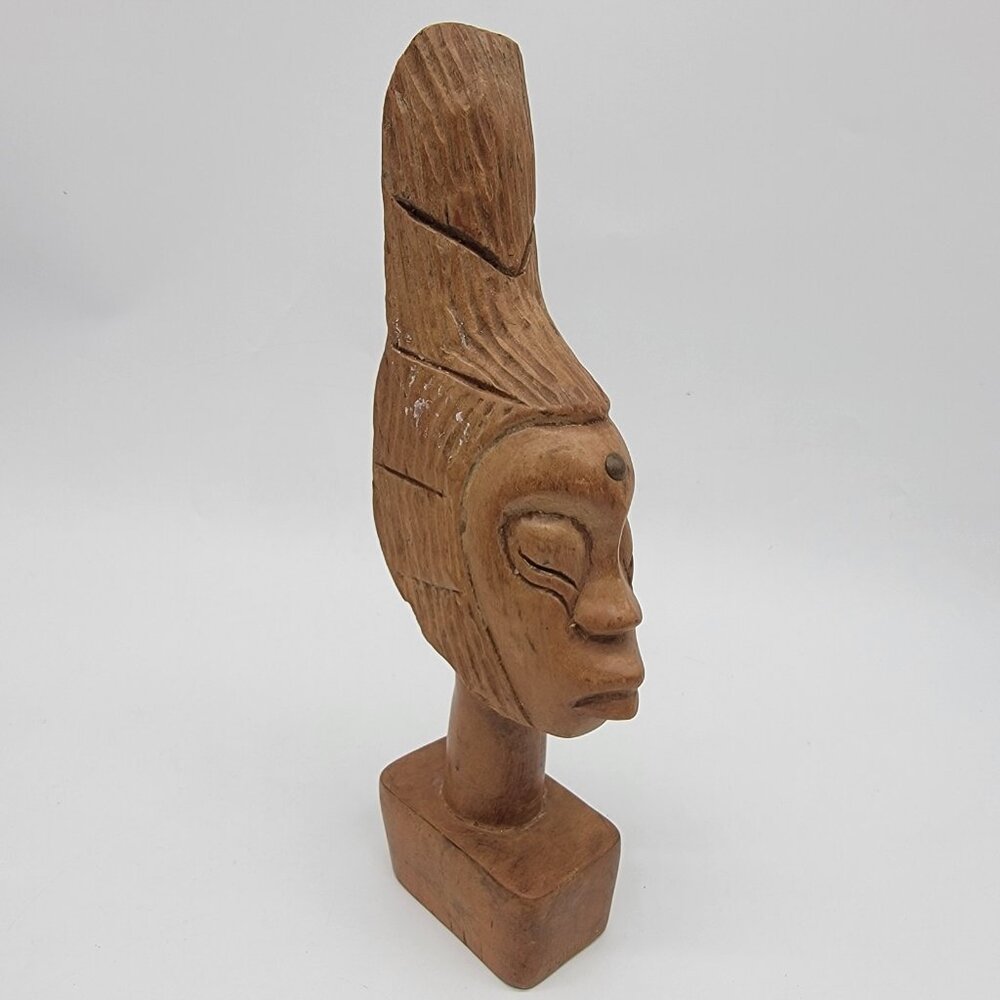 Vintage Hand‎ Carved Solid Wood African Tribal Bust Africa Profile